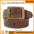 New Coming High Quality Fashion Brown Embossed Custom Printed Leather Belts